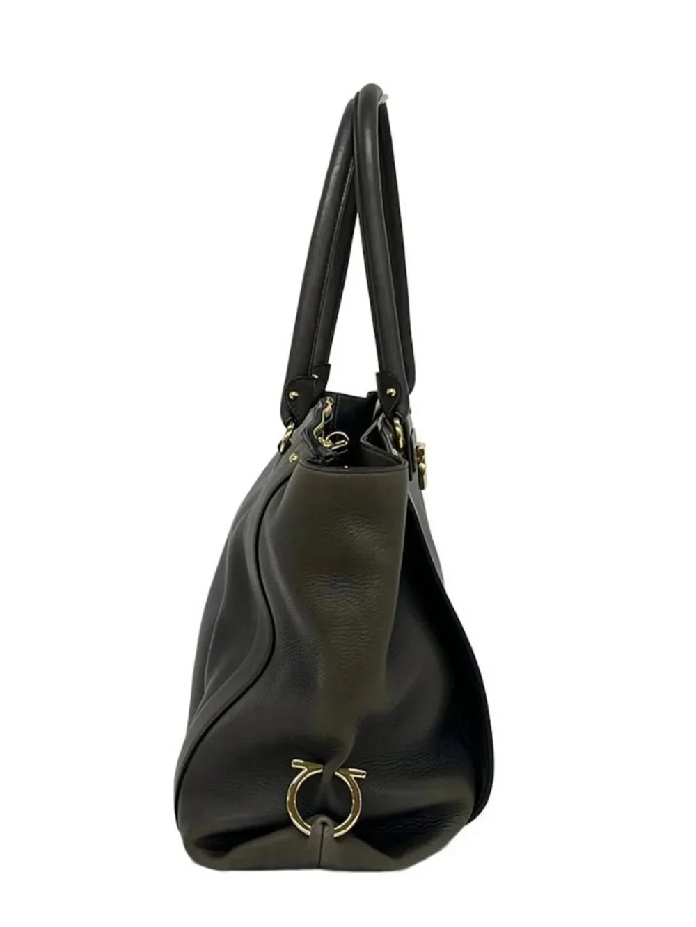 Salvatore Ferragamo EZ-21 G187 Dark Navy Gray Leather Tote Bag